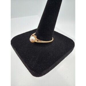 Vintage 10K Yellow Gold Pearl Solitaire Ring Size 8.5 Minimalist